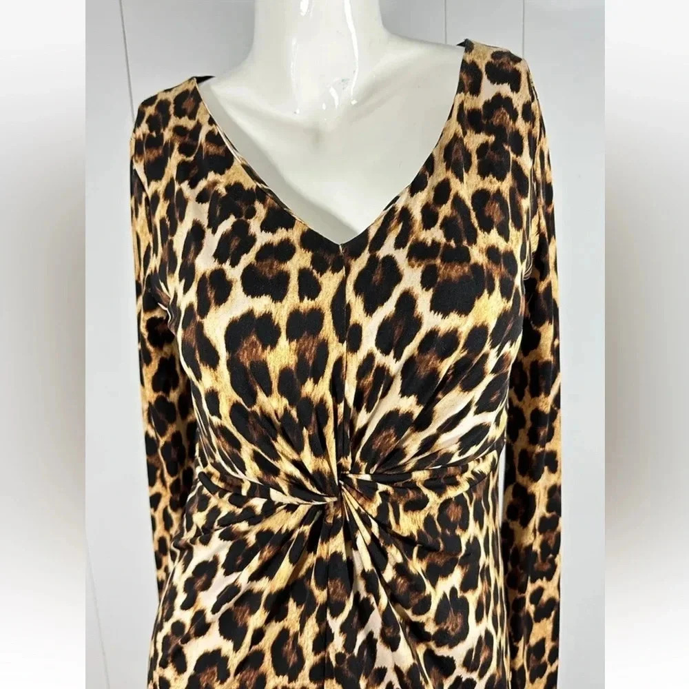 Jennifer Lopez Sheath Dress Womens Sz M Animal Print Long Sleeve V Neck - Picture 2 of 7